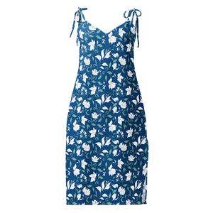 White Flowers Midi Dress – Seamless Tie Strap - Dipaliz - Dresses - s