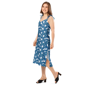 White Flowers Midi Dress – Seamless Tie Strap - Dipaliz - Dresses - s