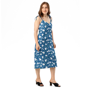 White Flowers Midi Dress – Seamless Tie Strap - Dipaliz - Dresses - s