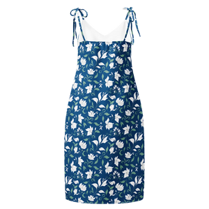 White Flowers Midi Dress – Seamless Tie Strap - Dipaliz - Dresses - s