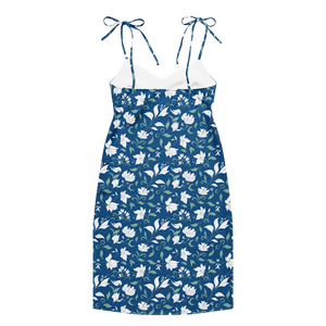 White Flowers Midi Dress – Seamless Tie Strap - Dipaliz - Dresses - s