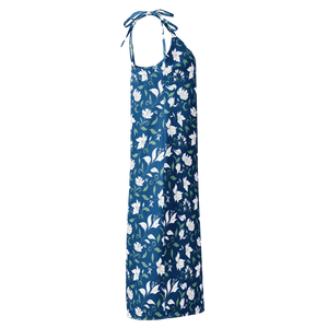 White Flowers Midi Dress – Seamless Tie Strap - Dipaliz - Dresses - s