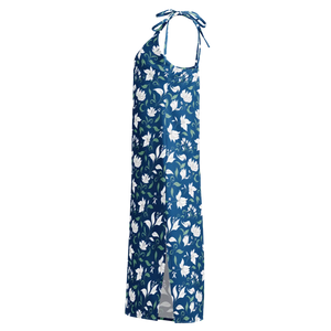 White Flowers Midi Dress – Seamless Tie Strap - Dipaliz - Dresses - s