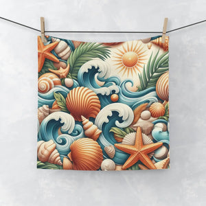 Seashell Breeze Face Towel – Soft Cotton 13x13 - Dipaliz - Washcloths