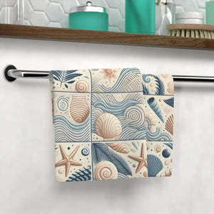 Seashell Mosaic Face Towel – Soft Cotton 13x13 - Dipaliz - Washcloths