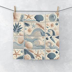 Seashell Mosaic Face Towel – Soft Cotton 13x13 - Dipaliz - Washcloths