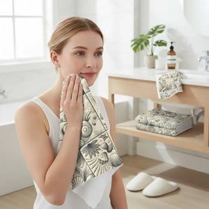 Seashell Tile Face Towel – Cotton Back Washcloth - Dipaliz - Washcloths