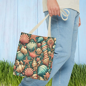 Seashells Tote Bag - Chic Black Cotton Handles - Dipaliz - Bags