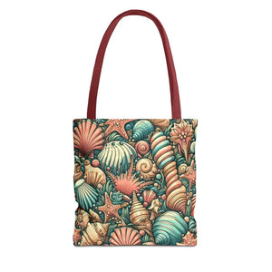 Seashells Tote Bag with Chic Black Cotton Handles - Dipaliz - 13’’ × / Red - Bags