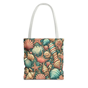 Seashells Tote Bag with Chic Black Cotton Handles - Dipaliz - 13’’ × / White - Bags