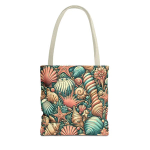 Seashells Tote Bag with Chic Black Cotton Handles - Dipaliz - 13’’ × / Beige - Bags