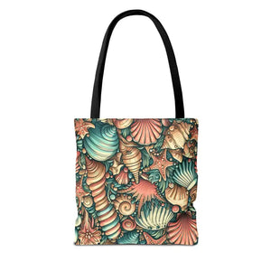 Seashells Tote Bag with Chic Black Cotton Handles - Dipaliz - Bags