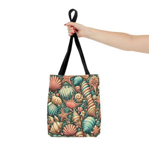 Seashells Tote Bag with Chic Black Cotton Handles - Dipaliz - Bags