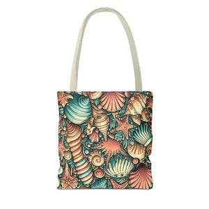 Seashells Tote Bag with Chic Black Cotton Handles - Dipaliz - Bags