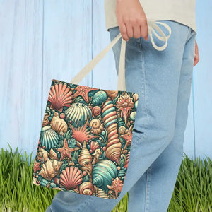 Seashells Tote Bag with Chic Black Cotton Handles - Dipaliz - Bags