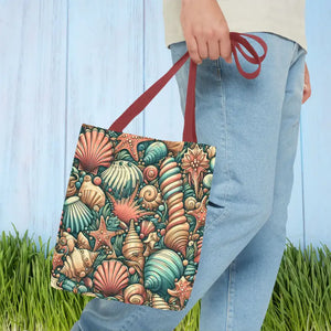 Seashells Tote Bag with Chic Black Cotton Handles - Dipaliz - Bags