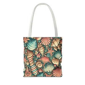 Seashells Tote Bag with Chic Black Cotton Handles - Dipaliz - Bags