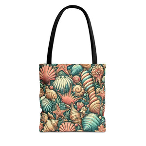 Seashells Tote Bag with Chic Black Cotton Handles - Dipaliz - Bags