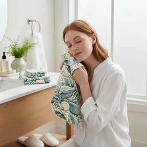 Seaside Tile Face Towel – Soft Cotton Back - Dipaliz - Washcloths