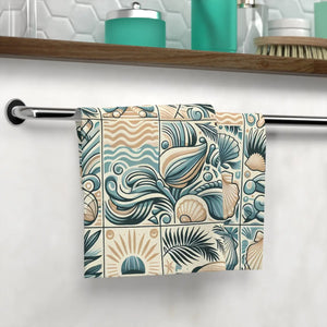 Seaside Tile Face Towel – Soft Cotton Back - Dipaliz - Washcloths