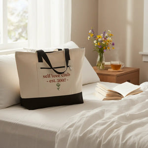 Custom Self Love Club Canvas Tote Full Zip Bag Dipaliz - Bags