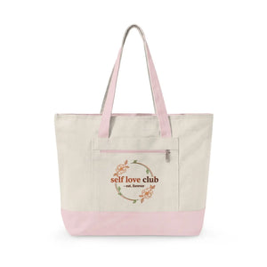 Floral Love Club Canvas Tote - Zippered Cotton Bag - Dipaliz - Bags