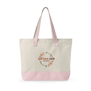 Floral Love Club Canvas Tote - Zippered Cotton Bag - Dipaliz - Bags