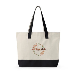 Floral Love Club Canvas Tote - Zippered Cotton Bag - Dipaliz - Bags