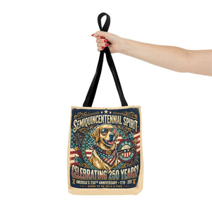 Semiquincentennial Spirit Tote Bag - Celebrating 250 Years Patriotic Golden Retriever Design - Bags