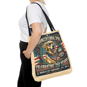 Semiquincentennial Spirit Tote Bag - Celebrating 250 Years Patriotic Golden Retriever Design - Bags
