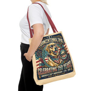 Semiquincentennial Spirit Tote Bag - Celebrating 250 Years Patriotic Golden Retriever Design - Bags