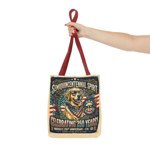 Semiquincentennial Spirit Tote Bag - Celebrating 250 Years Patriotic Golden Retriever Design - Bags