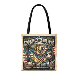 Semiquincentennial Spirit Tote Bag - Celebrating 250 Years Patriotic Golden Retriever Design - Bags