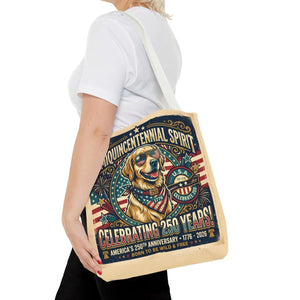 Semiquincentennial Spirit Tote Bag - Celebrating 250 Years Patriotic Golden Retriever Design - Bags