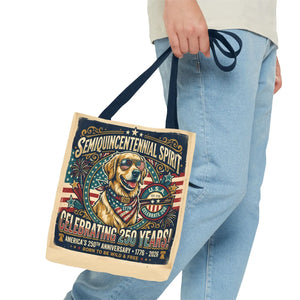 Semiquincentennial Spirit Tote Bag - Celebrating 250 Years Patriotic Golden Retriever Design - Bags