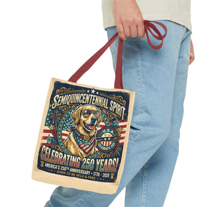 Semiquincentennial Spirit Tote Bag - Celebrating 250 Years Patriotic Golden Retriever Design - Bags