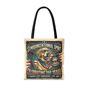 Semiquincentennial Spirit Tote Bag - Celebrating 250 Years Patriotic Golden Retriever Design - Bags