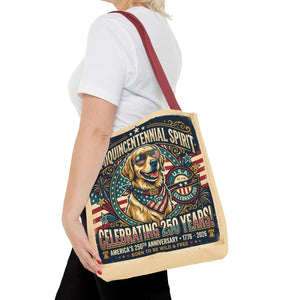 Semiquincentennial Spirit Tote Bag - Celebrating 250 Years Patriotic Golden Retriever Design - Bags
