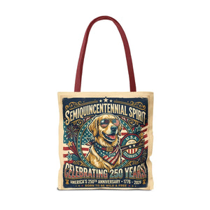 Semiquincentennial Spirit Tote Bag - Celebrating 250 Years Patriotic Golden Retriever Design - Bags