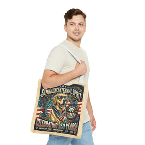 Semiquincentennial Spirit Tote Bag - Celebrating 250 Years Patriotic Golden Retriever Design - Bags