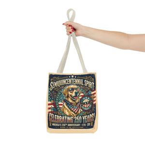 Semiquincentennial Spirit Tote Bag - Celebrating 250 Years Patriotic Golden Retriever Design - Bags