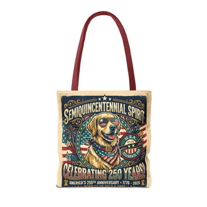 Semiquincentennial Spirit Tote Bag - Celebrating 250 Years Patriotic Golden Retriever Design - Bags