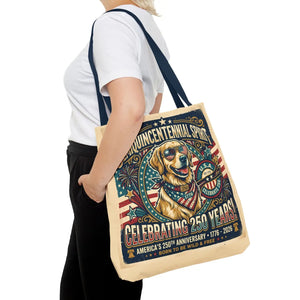 Semiquincentennial Spirit Tote Bag - Celebrating 250 Years Patriotic Golden Retriever Design - Bags
