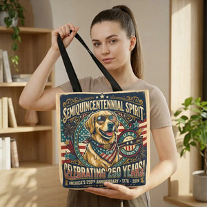 Semiquincentennial Spirit Tote Bag - Celebrating 250 Years Patriotic Golden Retriever Design - Bags