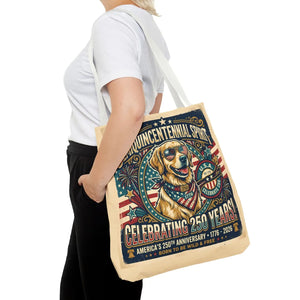 Semiquincentennial Spirit Tote Bag - Celebrating 250 Years Patriotic Golden Retriever Design - Bags