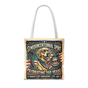 Semiquincentennial Spirit Tote Bag - Celebrating 250 Years Patriotic Golden Retriever Design - Bags