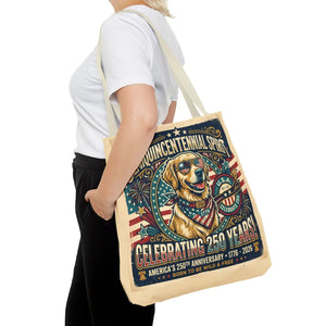 Semiquincentennial Spirit Tote Bag - Celebrating 250 Years Patriotic Golden Retriever Design - Bags
