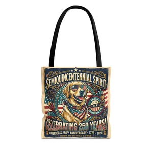 Semiquincentennial Spirit Tote Bag - Celebrating 250 Years Patriotic Golden Retriever Design - Bags