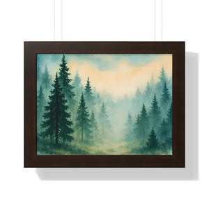 Serene Forest Landscape Framed Print for Meditation Space - Dipaliz - 16″ x 12″ / Walnut - Prints