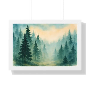 Serene Forest Landscape Framed Print for Meditation Space - Dipaliz - 24″ x 16″ / White - Prints
